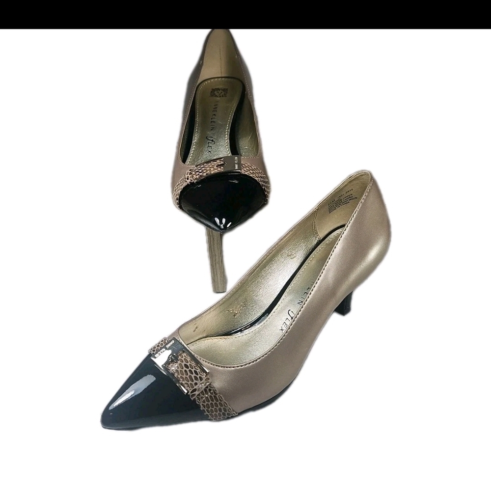 Anne Klein Iflex Heel Women Sz 6.5 M Brn Herringbone Buckle Slip On Y2k Boho[6B